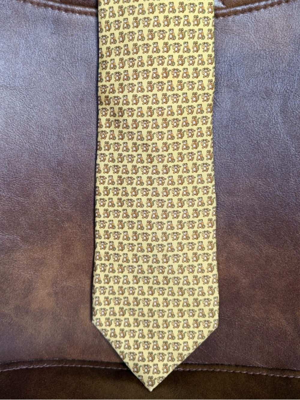 Salvatore Ferragamo Yellow Monkey Patterned Silk Tie - Brand new